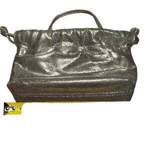 Remi & Reid Metallic Dark Silver Fabric Purse Drawstring Closure Small Handle